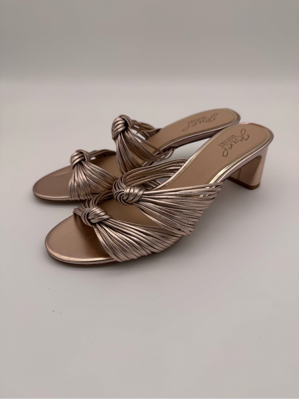 Jewel Badgley Mischka Cheryl Metallic Leather Block Heel Sandals Rose Gold 8 - Picture 11 of 15
